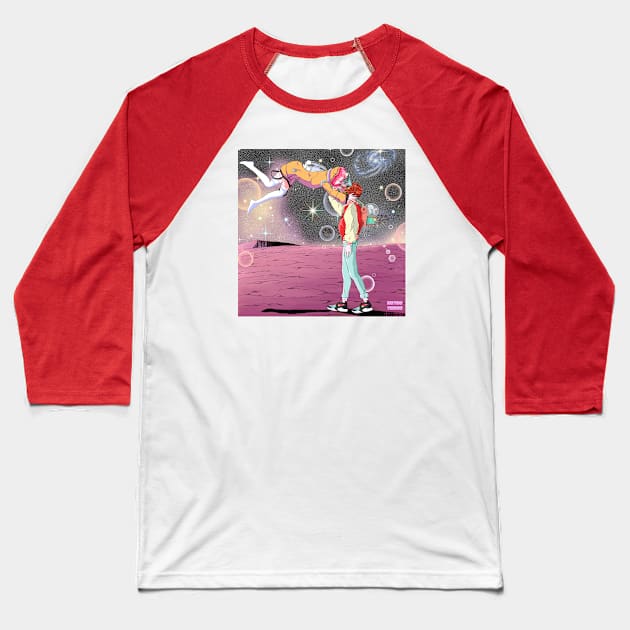 Tengu Boy & Space Girl Baseball T-Shirt by Retro Tengu